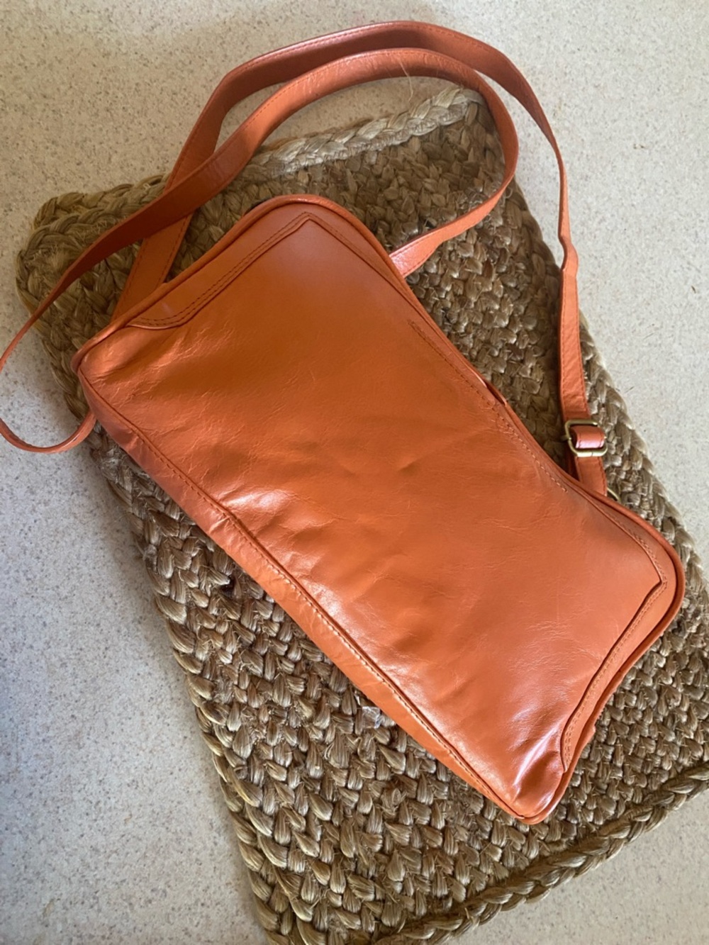 Latico Orange Leather Tote with Printed Fabric Lining